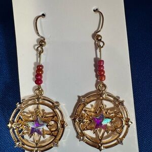 Gold Starburst Earrings with Pink Accents